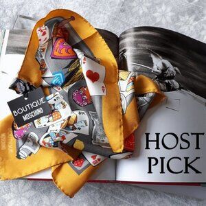 NWT Boutique Moschino yellow poker masquerade silk scarf